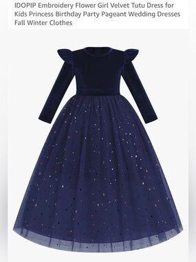 Navy Velvet Star-Embellished Tulle Formal Dress for Girls